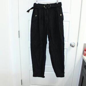 Aritzia Babaton Black Velvet Pleated Belted Tapered Leg Pants‎ Size 6